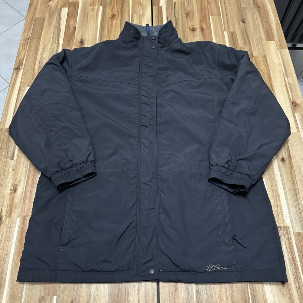 Vintage LL Jean Jacket Womens XL Reg Black Softshell Fleece Lined Snap Zip